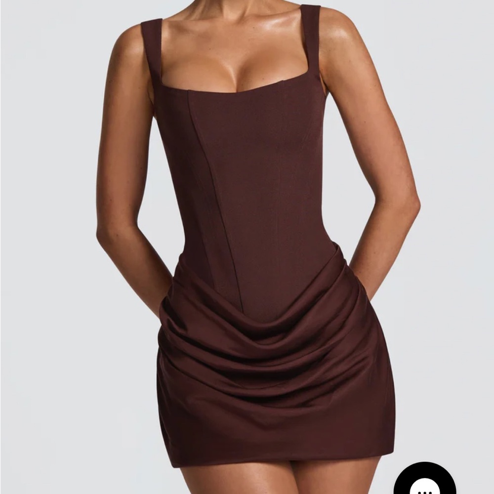 Brown Mini Dress with Square Neck - Picture 4 of 6